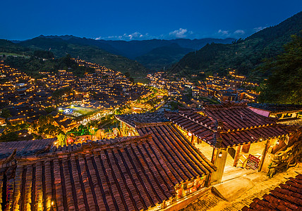 传统民居西江苗寨夜景背景