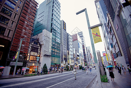 仰视高楼日本东京银座的街景背景