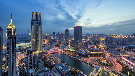 夜幕下都市海河沿岸城市风光背景