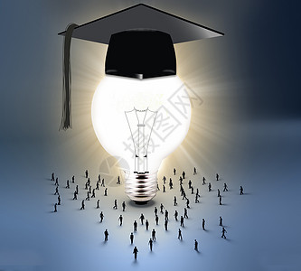 科技创意灯泡与学士帽图片
