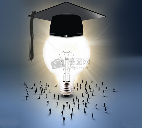 科技创意灯泡与学士帽图片
