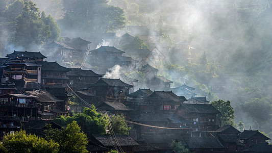 民居炊烟袅袅背景