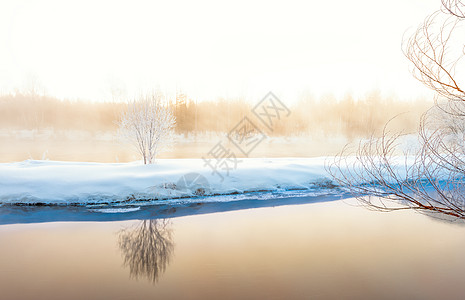 冬日暖阳雾凇河流背景