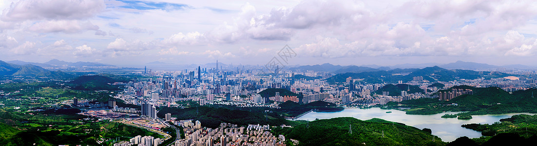 人来人往远景深圳中心区全景背景