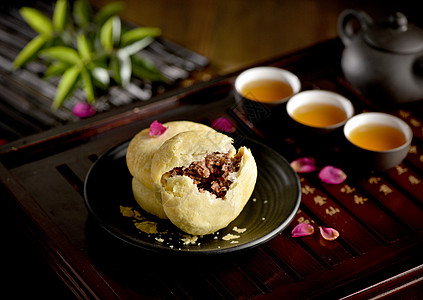 小吃富贵饼美食鲜花饼背景