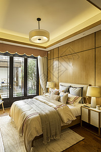 中式古典大床新中式卧室室内设计背景
