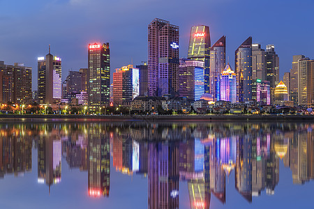 夜灯海滨城市建筑夜景背景