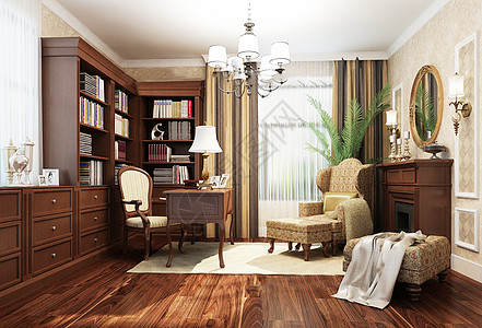 中式实木家具中式书房效果图背景