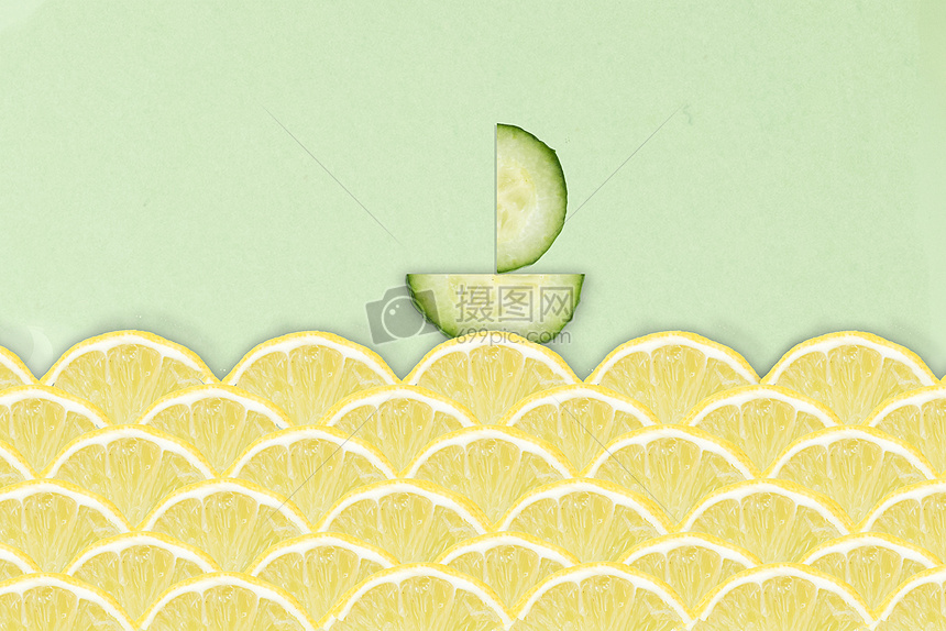 柠檬黄瓜切片帆船图片