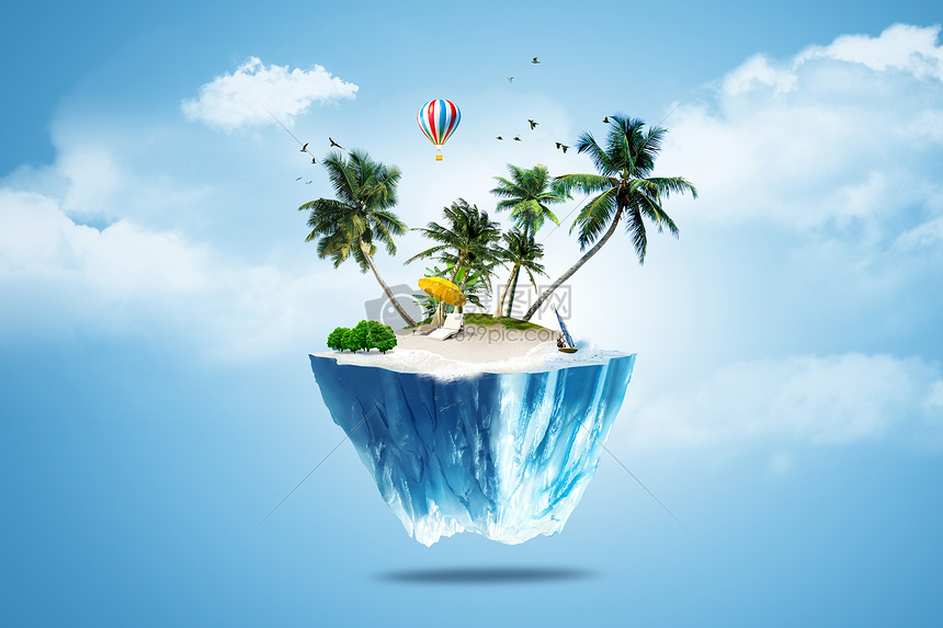 夏日风景合成创意图图片素材-正版创意图片500472385