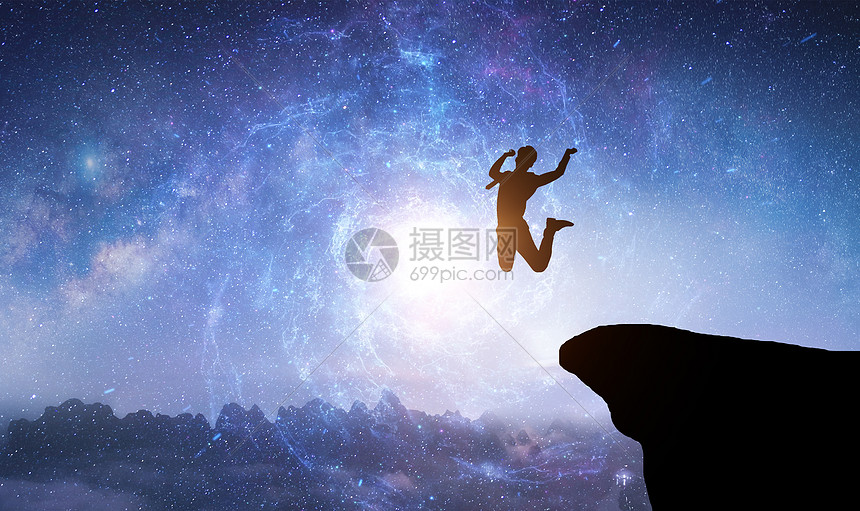 在星空中从悬崖上跳下的人物图片