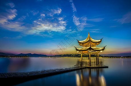 浙江杭州西湖夜景杭州西湖集贤亭背景