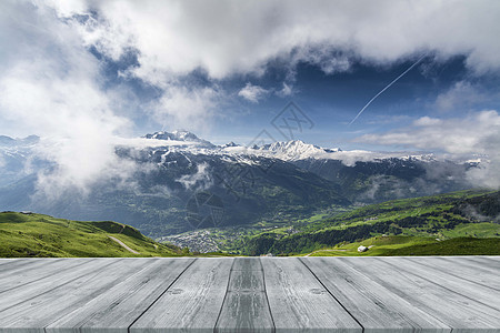 高山白云远山天空木板背景设计图片