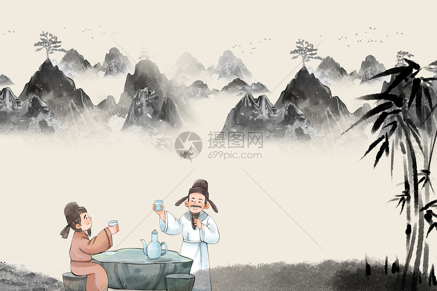 孔子教学背景水墨