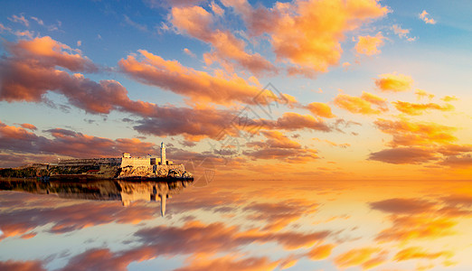 天空夕阳海面倒影背景