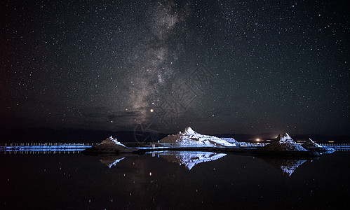青海星空茶卡盐湖的银河背景