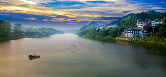 歙县梦幻美丽的新安江背景