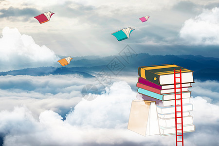 云层上的书背景图片