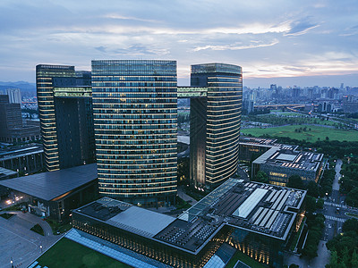 地产建筑夜景杭州市民中心建筑背景