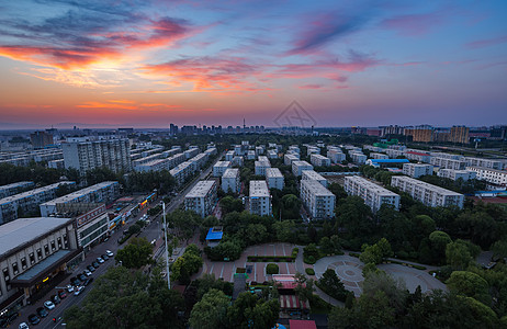 北京郊区城市风光火烧云高清图片