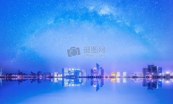 梦幻星空下的钱江新城夜景图片