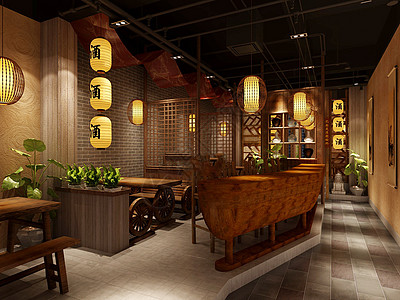 中式实木家具某中式酒馆装修效果图背景