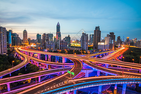 桥建筑上海城市环形高架立交桥夜景背景