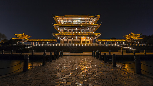 湖南常德柳叶湖司马楼夜景图片