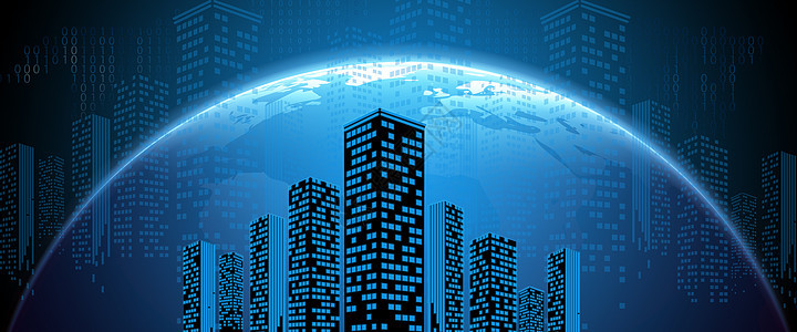 蓝色科技地球城市夜景背景图片