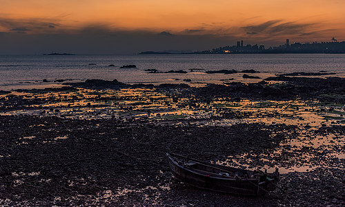 滩涂夕阳图片