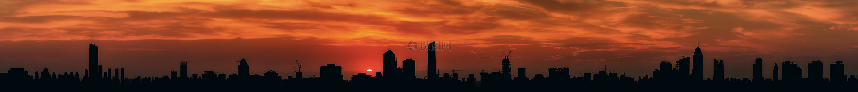 城市夜景剪影城市风光日落剪影全景背景