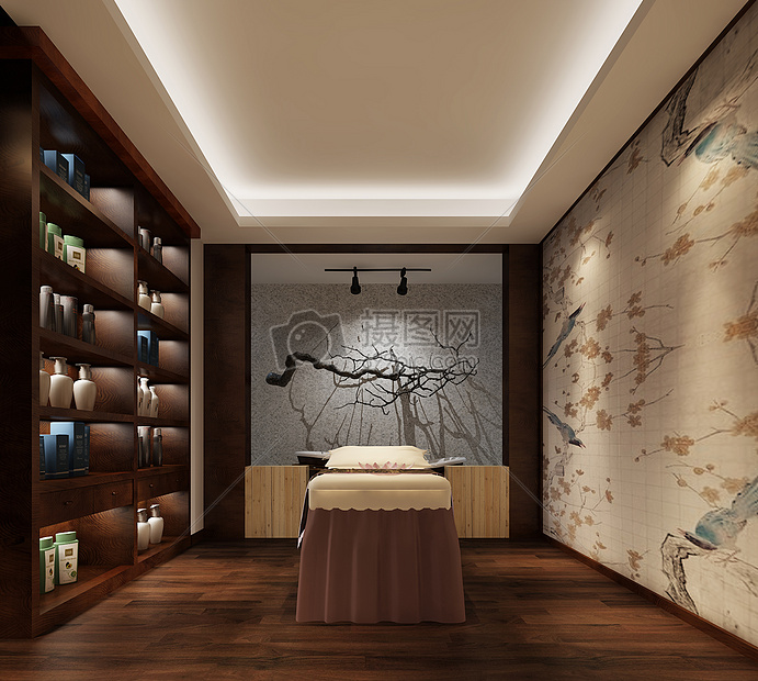 中式风美容院室内设计效果图图片