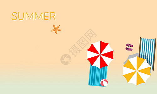 海边太阳伞summer炎热夏天凉爽阳光沙滩清爽小清新扁平插画设计图片
