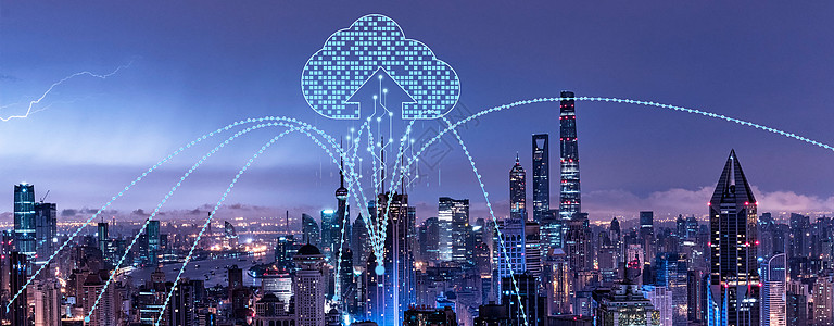 蓝色现代科技智慧城市背景高清图片