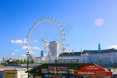 晴空英国伦敦眼泰晤士河背景