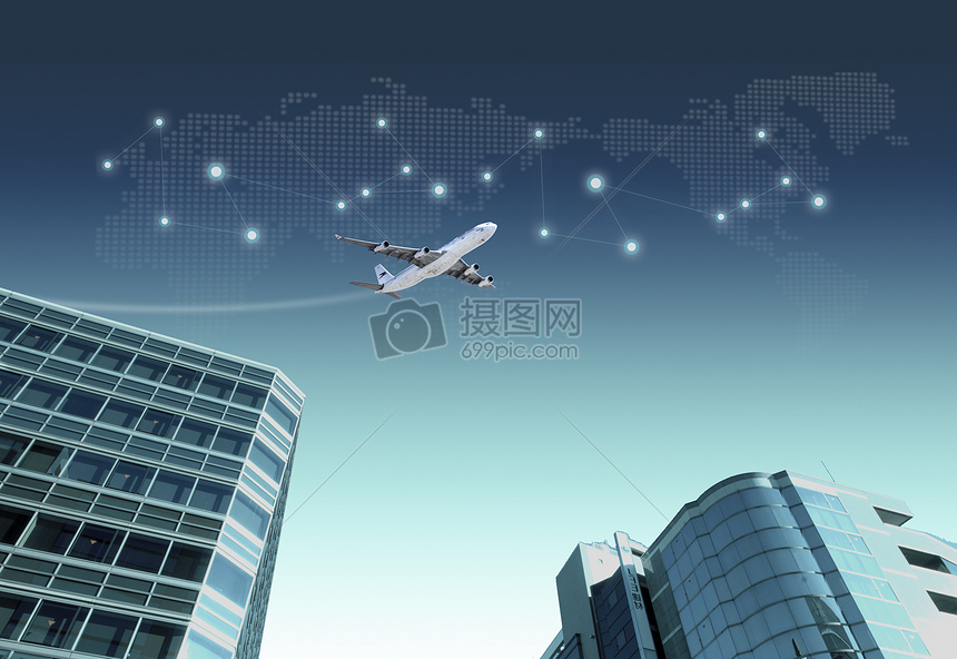大厦上空的飞机图片素材_免费下载_jpg图片格