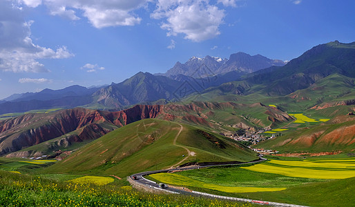 徒步山祁连卓尔山雅丹油菜花背景