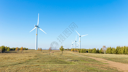 可再生能源草原上发电风车背景