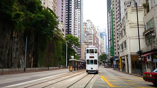 香港老香港城市街景公交车叮叮车老电车背景