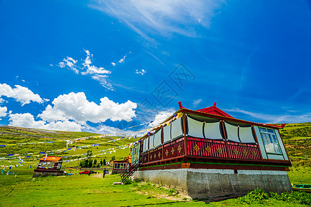 沙湖风景藏式小屋背景