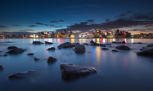 城市倒影钱江新城夜景城市美景背景