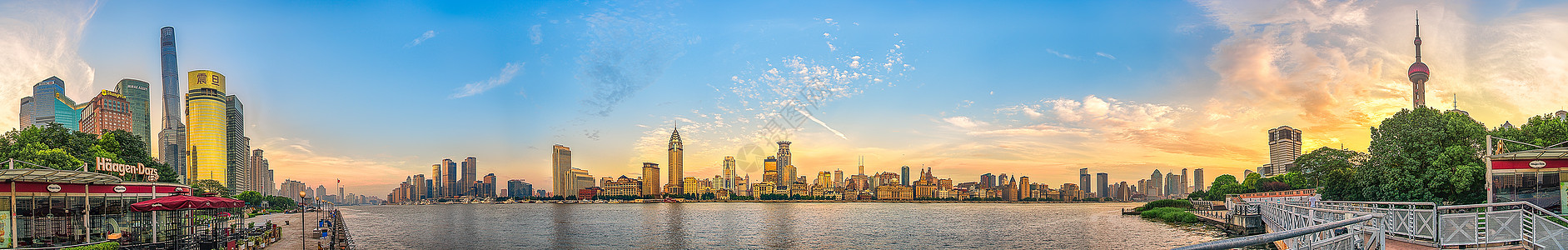 蓝色星空日出时分的浦江两岸（360度环绕）背景