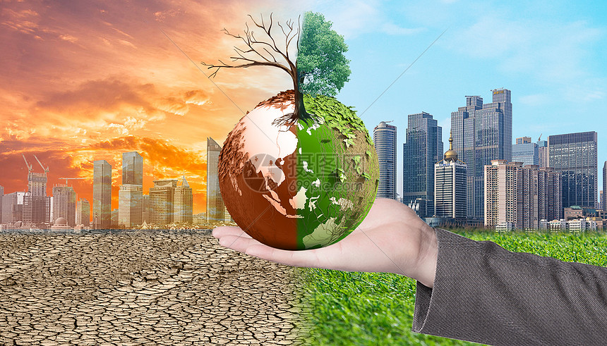 手中地球环境污染对比图片素材-正版创意图片-摄