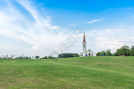 亲子主题贵州云漫湖度假区里的欧洲风情小镇背景