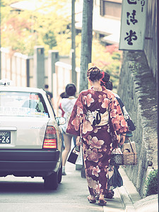 日本街拍日本穿和服的女性背影背景