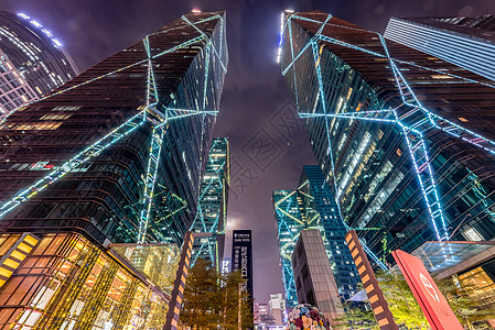 夜景仰视仰视城市高楼背景