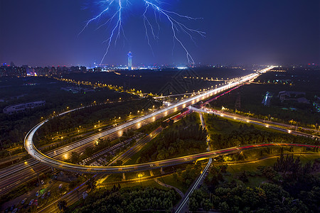 蓝色灯光背景 雷电下的夜景城市背景