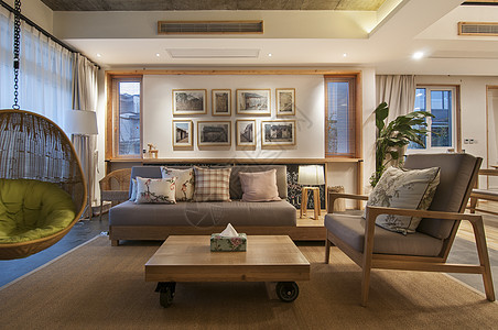 木质相框日式原木风格客厅装修背景