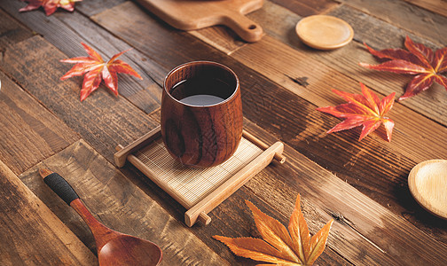 米亚罗红叶秋天茶饮品背景