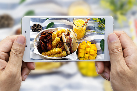 芒果创意手机拍摄户外野餐美食背景